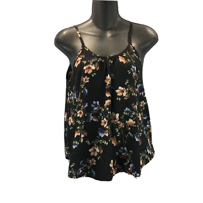 Camiseta sin mangas Ezra para mujer talla S crepé floral correa de espagueti femenina fluida negra Foto 1 de 4