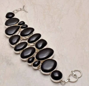 Night Sky Black Onyx Handmade Big Bracelet Jewelry 67 Gms - Picture 1 of 3