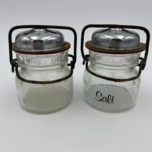 Salt & Pepper Shakers 1893 FP Canning Jars with Wire Clasp No Chips Or Cracks - Picture 1 of 12