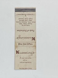 Vtg MATCHBOOK COVER Kuenning’s Restaurant, Columbus, Ohio - Picture 1 of 2