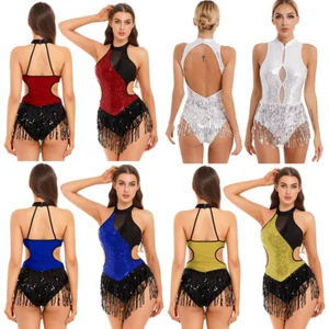 FEESHOW Women's Latin Jazz Dance Leotard Crisscross Back Lyrical Sequins AU - Picture 1 of 43