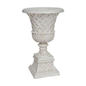 MPG Cast Stone Urn 26.5 In Large Weather Resistant Indoor Outdoor Classic White 