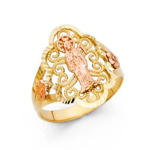 Womens 14k Yellow Rose Gold Religious Santa Muerte Grim Reaper Ring Band Flower - Picture 1 of 1