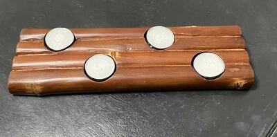 Wood Bamboo Look Tea Light Candle Holders Holds 4 Candles Rustic  - Image 1 of 4