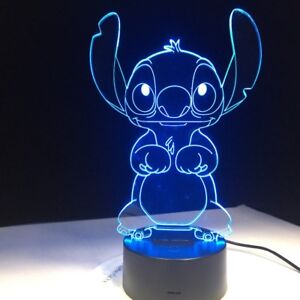3D Cartoon Stitch Night Light 7 Color Change LED Desk Lamp Touch Room Decor.Gift
