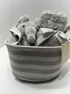 Lullaby Kids Grey Embossed Hearts Baby Blanket , Plush Elephant & Tote 30”x40”, - Picture 1 of 11