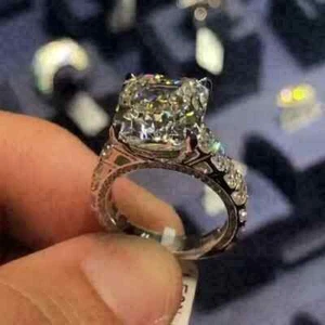 Women 4Ct Asscher Cut Moissanite Solitaire Engagement Ring 14k White Gold Plated - Picture 1 of 5