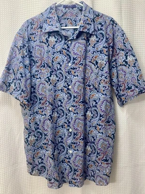 Alan Flusser Shirt Mens XL Blue Purple Paisley Print Button Up Casual Pocket - Image 1 of 4