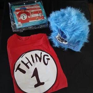 Thing 1 Dr. Seuss Halloween Kostüm blaue Perücke und T-Shirt Größe Small zierlich - Bild 1 von 8