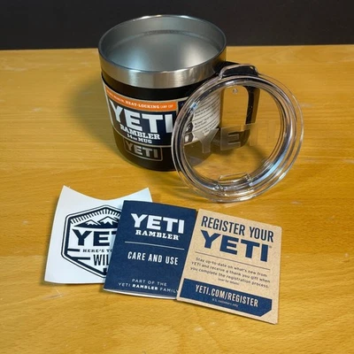 YETI Rambler 14 oz Mug Black Stainless Steel Insulated Camp Cup Lid - Image 1 of 4