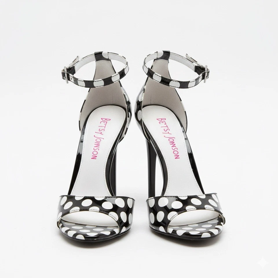 Betsey Johnson Polka Dot Heels Black White Bow Pinup Rockabilly  8.5 - Image 1 of 4