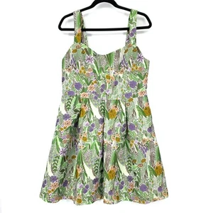 Modcloth Fit & Flare Mini Dress Womens Size 14 Foliage Floral Print - Picture 1 of 7