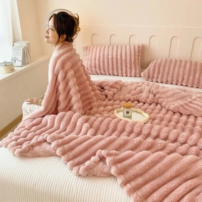 Striped Blanket Soft Warm Cozy Flannel Throw for Home Sofa Bed Multi-Functional - Image 1 of 4