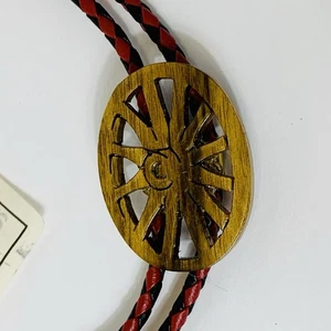 Vintage Myrtlewood Leder Bolokrawatte Wagenrad Made in Oregon - Bild 1 von 4
