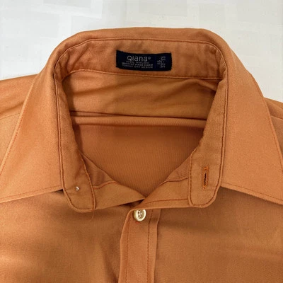 Camisa De Colección Para Hombre 16 Naranja Qiana Suave Delgada Años 70 Disco Cortinas Cuerpo Foto 1 de 4