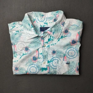Vineyard Vines Shirt Mens XL White Pink Green Hawaiian Map Floral Surf Aloha - Picture 1 of 10
