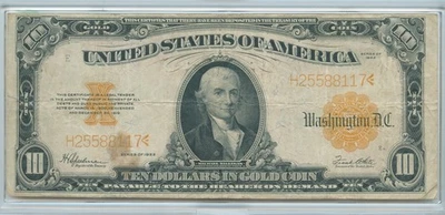 1922 $10 Dollar Bill Gold Certificate Large Bank Note Currency - RK461 - Image 1 of 2