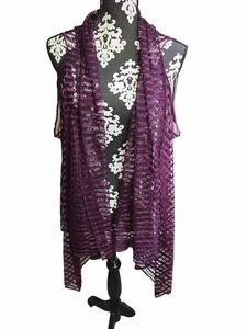 Cardigan gilet smanicato leggero viola aperto davanti trasparente grande stravagante - Foto 1 di 3