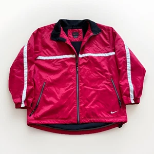 Vintage Nike Jacket Mens L Red Full Zip Swoosh Logo Y2k Bomber Fleece Lined - Picture 1 of 8