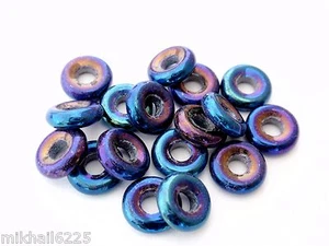 50 perline ciambella vetro ceco 8 x 2,5 mm: iris - blu - Foto 1 di 1