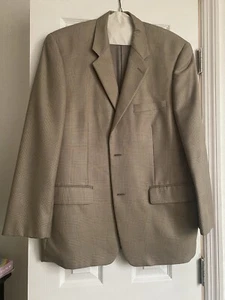TASSO ELBA Suit Blazer Men Sz 44 Tan/Brown Checkered Plaid Sport Coat Macys - Picture 1 of 8