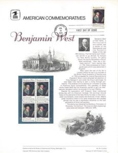 #43 10c Benjamin West #1553 USPS Commemorative Stamp Panel w/FDC - Picture 1 of 1