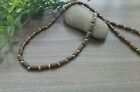 Men Wooden Beaded Necklace Hematite Wire Chain Long Wood Tube Beads Narrow Style
