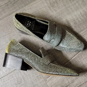 Vince Camuto Pointed Toe Loafer Silver Yellow Sparkle Women Shoes Size 8 - Picture 1 of 16