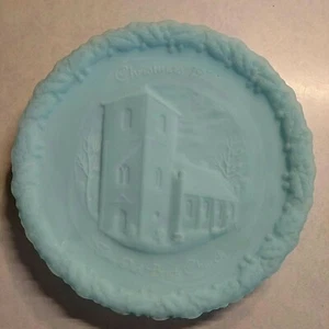 Fenton 1971 Christmas in America Plate OLD BRICK CHURCH  Blue Satin - Picture 1 of 7