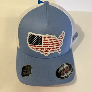 Columbia PFG Stateside Mens Baby Blue Flexfit Fitted Mesh Baseball Hat Cap S/M - Picture 1 of 9