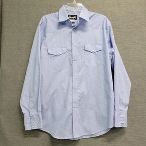 Wrangler Western Pearl Snap Blue Long Sleeve Shirt Cowboy Men’s Large - Picture 1 of 12