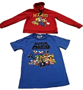 Super Mario Childs Red Hoodie Sweatshirt And Blue T-shirt Nintendo Size 14 - Picture 1 of 17