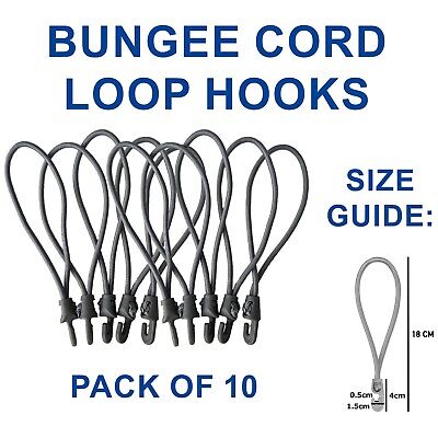 Bungee Cord Loops With Hooks, Super Stretch, 18cm, Elasticated Hoops, Pack Of 10 • 6.99£