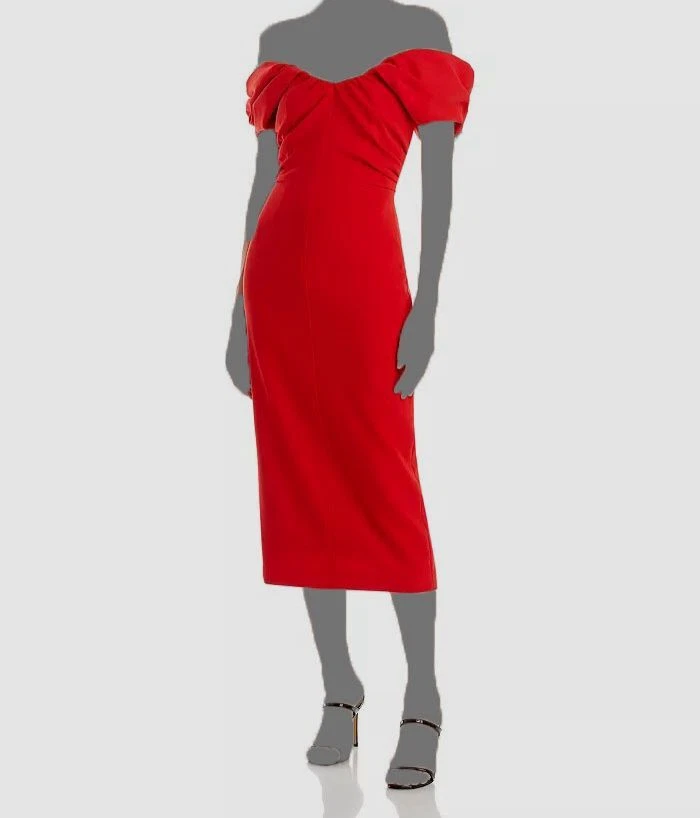 A.L.C. Women's Red Nora Off-the-Shoulder Midi Dress Size 2