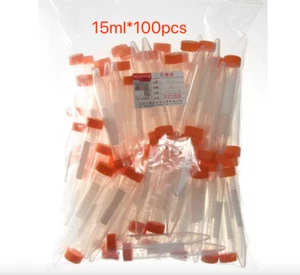 15ml*100pcs CENTRIFUGE TUBES SAMPLE VIAL CLEAR PLASTIC WITH screw CAP - Imagen 1 de 2