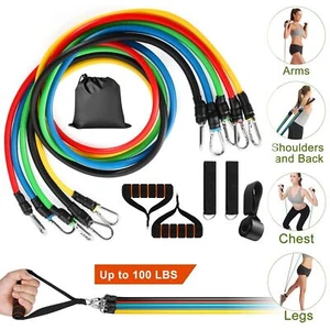 11pcs Resistance Band Set Yoga Stretch Abs Exercise Fitness Tube Workout Bands - Picture 1 of 12