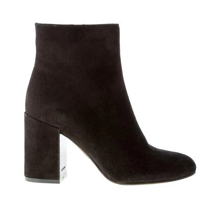 L'AUTRE CHOICE Mujer Zapatos Negro Gamuza Cuero Puntera Lisa Botín con Cremallera Foto 1 de 4