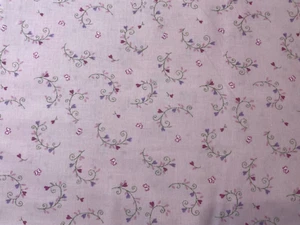 Pink Purple Hearts on Vines with Butterflies on Pink Fabric  OOP BTFQ - Picture 1 of 3