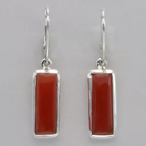 Orange Rectangle / Square CARNELIAN CORNELIAN Earrings 925 STERLING SILVER #2e - Picture 1 of 9