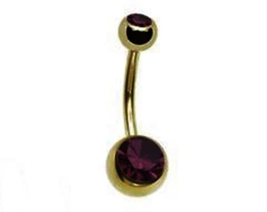 Belly Ring Gold IP Double Black Gem Non Dangle  - Picture 1 of 3