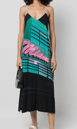 Abito slip midi Palm Angels da donna nero Getty Miami $1260 taglia 46