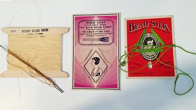 lot 4 antique BEADING SILK items Bazaar Craft &Tool, Bead Silk, High Test - Image 1 of 4