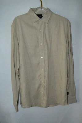 Kenneth Cole Shirt Men's XL Slim Fit Khaki Linen Blend Summer Button-Up - Image 1 of 4