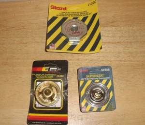 2-AUTO THERMOSTATS: 1-STANT 160 & 1-MR GASKET 180 & 1-STANT RADIATOR CAP 16 LB P - Picture 1 of 5