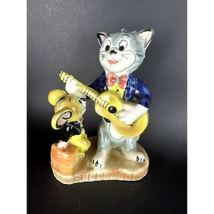 Vintage Ceramic Tom and Jerry Cat and Mouse Figurine Playing Guitar and Cheese c - Picture 1 of 8