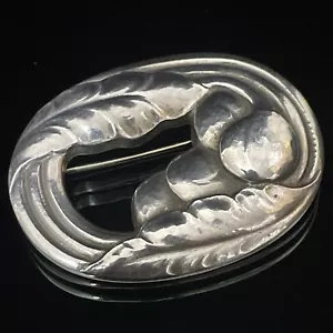 RARE EARLY GEORG JENSEN STERLING SILVER PLUM FRUIT & LEAVES PIN BROOCH 10'S #18 - Picture 1 of 7