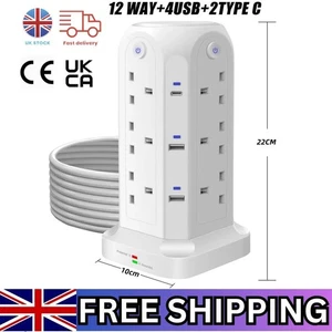 Cable de extensión de torre 12 enchufes + 4 USB con indicador y protección contra sobretensiones cable de 2 mt - Imagen 1 de 13