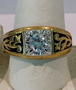Men’s Solitaire Single Stone Ring Gold Plated Size 11 - Picture 1 of 8
