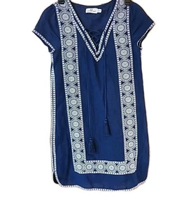 Vineyard Vines Linen Blend Navy Embroidered Lined Tunic Dress | Size 00 EUC - Picture 1 of 9