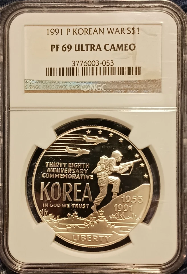 1991 P Korean War Commemorative Silver $1. NGC PF-69 Ultra Cameo. SILVER PROOF - Image 1 of 4